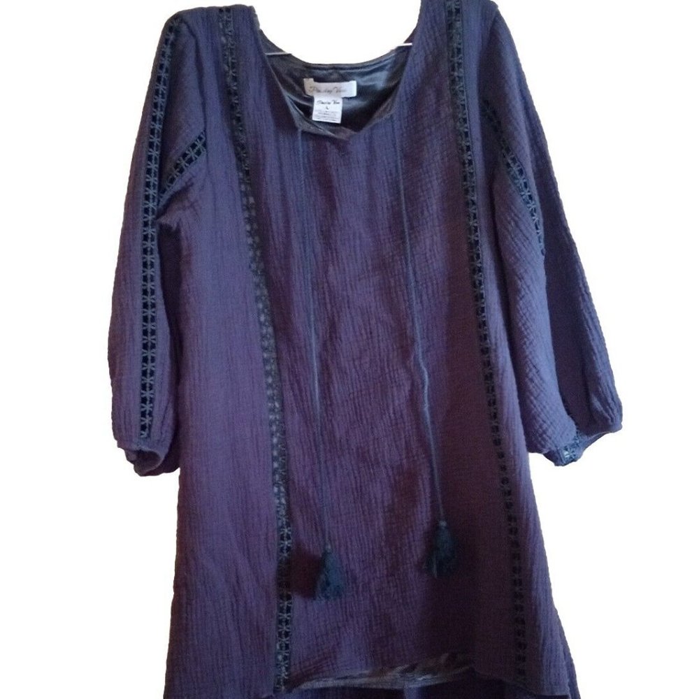 Paisley Vine Navy Blue Crochet Floral Accent Tunic Womens Large (18"W X 28"L)
